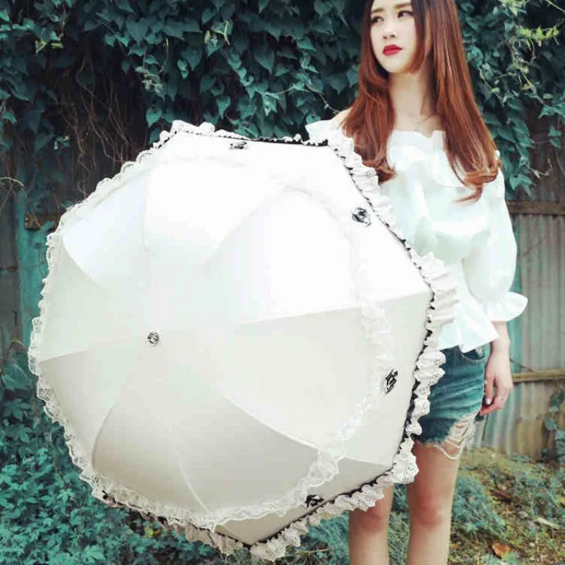 Flower Lace Rain Umbrella Women Windproof UV Sun Protection Girl Lady Princess Wedding Parasol Female Travel Compact Sunshades