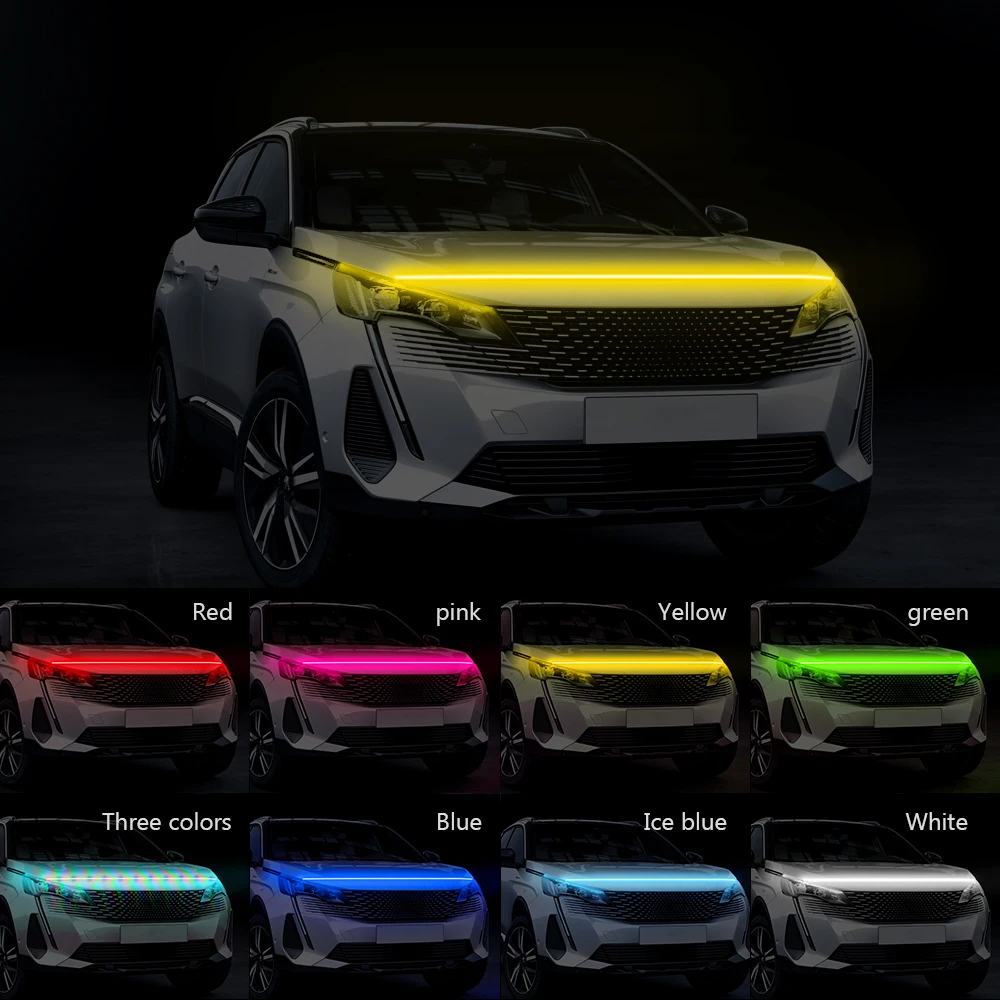 Car Hood Atmosfera LED Light Strip, Impermeável, Auto Decoração Exterior, Iluminação Faróis Decorativos, Lâmpada Ambiente, Universal, 12V