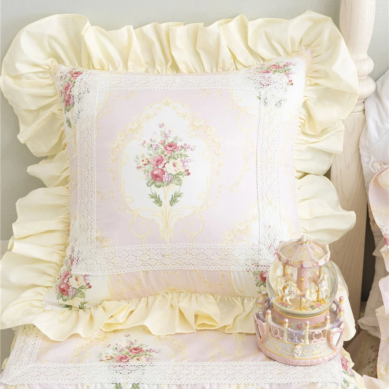 Pink French Pillow Retro Rose Printed Square Pillow Decorated for Sofa Room Decor Cushion Home Elegant Pastoral Bed Waist Pillow