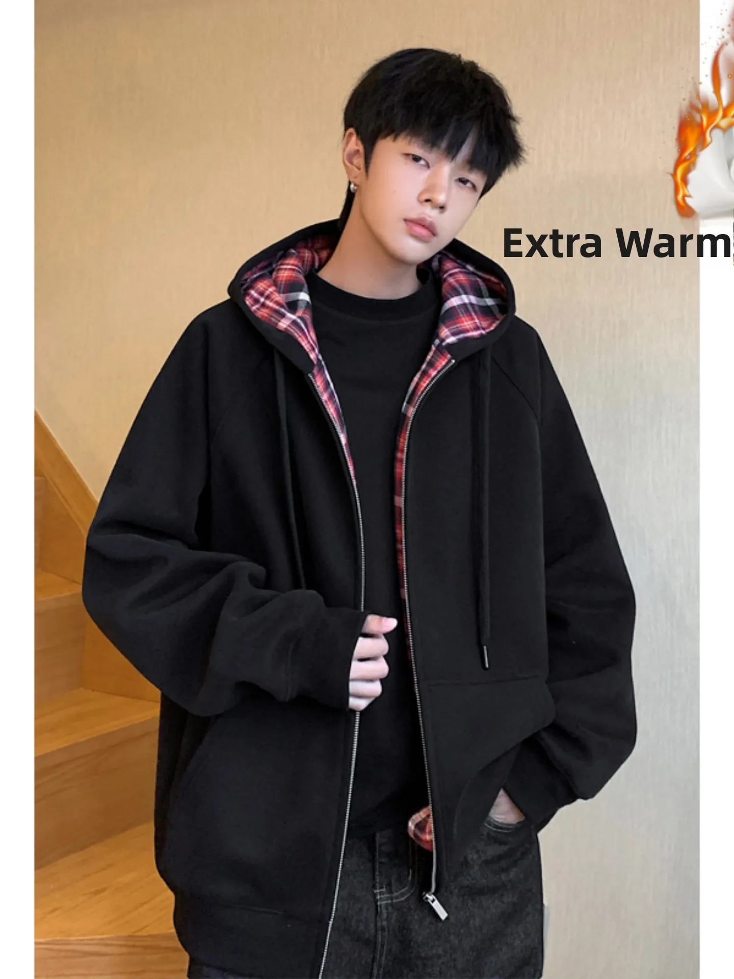 

Американский клетчатый утепленный кардиган с капюшоном, свободный модный топ для мужчин и женщин, осенне-зимняя новинка, спортивный стиль