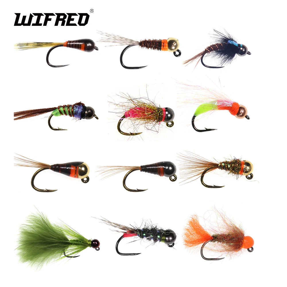 Wifreo 6szt Wolfram Bead Head Euro Nymph Flies Jig Hook Wet Nymph Fishing Fake Lure for Trout Grayling Panfish Fly Fishing