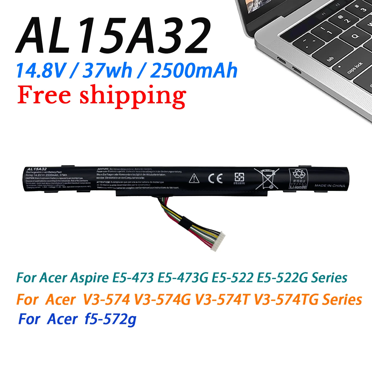 AL15A32 Laptop Battery For Acer Aspire E5-422G 472 E5-473 E5-473G E5-522 522G E5-532 E5-532T  V3-574G V3-574T V3-574TG F5-572G