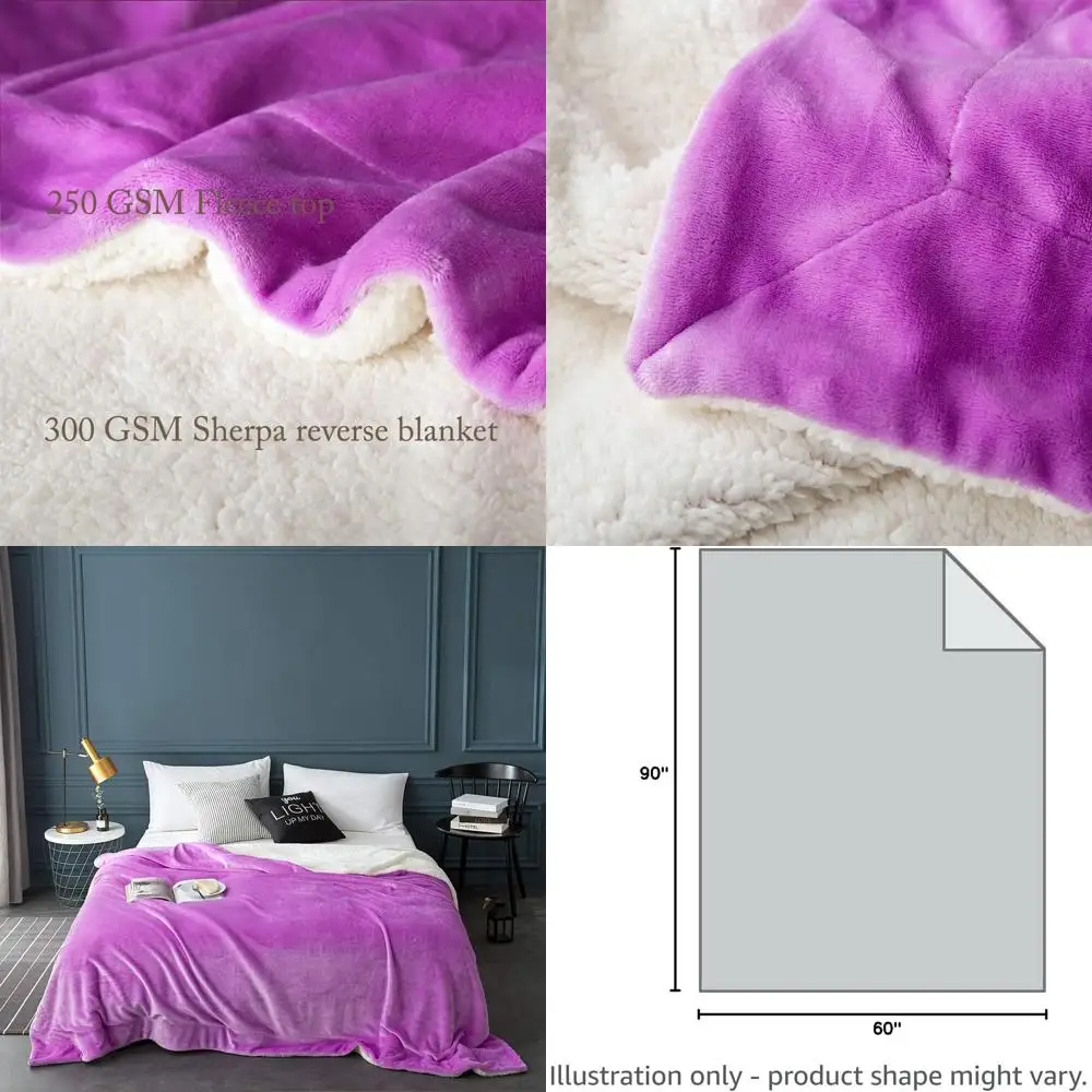 

Двойное флисовое одеяло из шерпы — ультрамягкое, плюшевое, теплое и уютное покрывало из микрофибры, фиолетовое