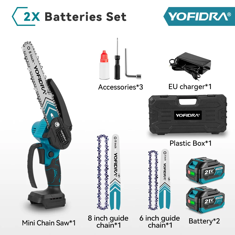 YOFIDRA 8&6 inch Borstelloze Elektrische Snoeizaag Draadloze Oplaadbare Houtbewerkingszaag Elektrisch Gereedschap Voor Makita 21V Accu