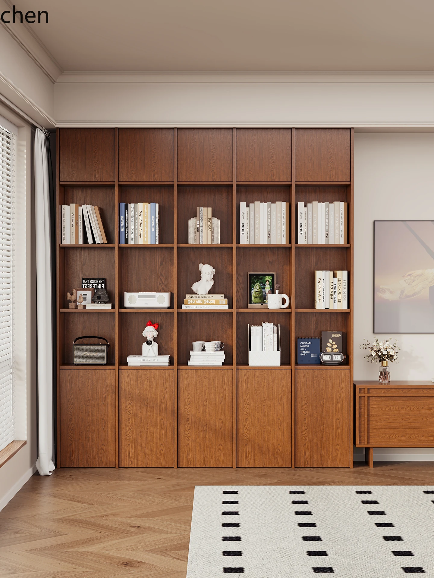 

LXC Vintage Style Bookshelf Display Cabinet Solid Wood Storage Rack with Glass Door Floor-standing Organizer