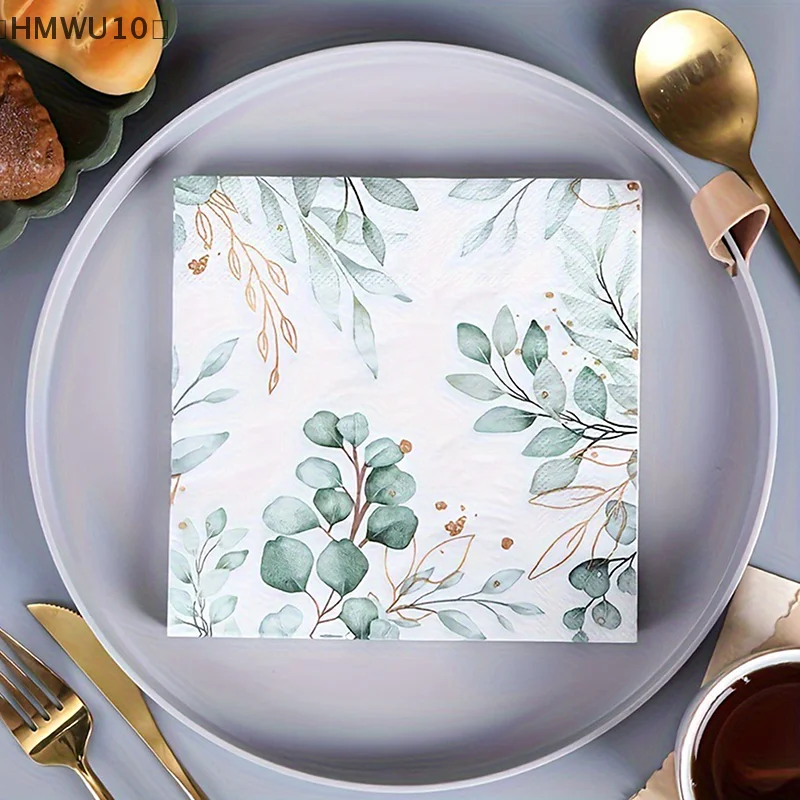

20pcs/set Eucalyptus Napkins Disposable Hand Towels Green Leaves Napkin Table Mariage Cloth Tissue