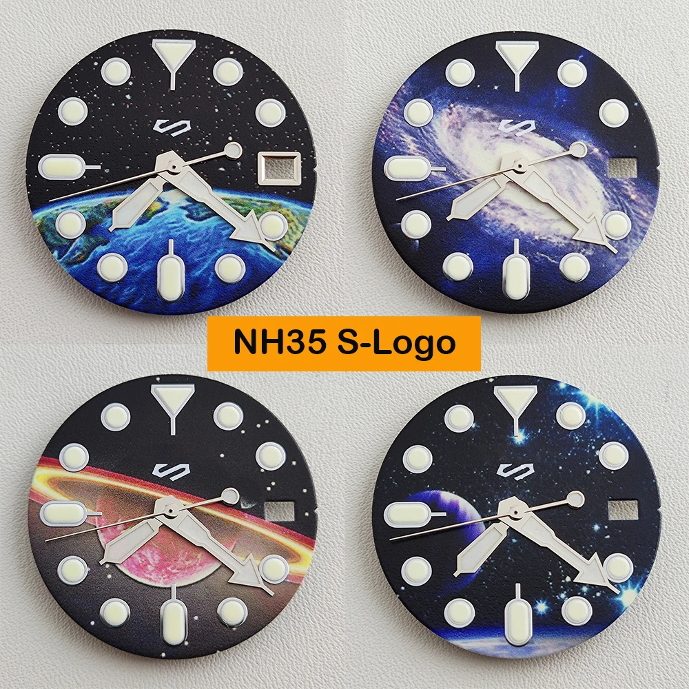 

28.5mm NH35 Dial Starry Sky dial Earth dial Watch Dial with Hands for NH35 Movement Green Luminous Watch Accessories