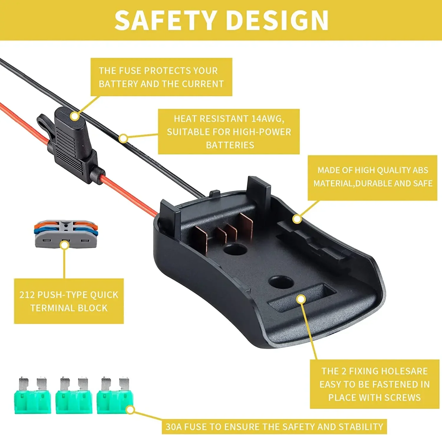 Power Wheel Adapter Convertor for Dewalt 60V Battery with Fuse & Wire Terminal 14 Gauge Wire Power DIY for Power Tool RC Toys