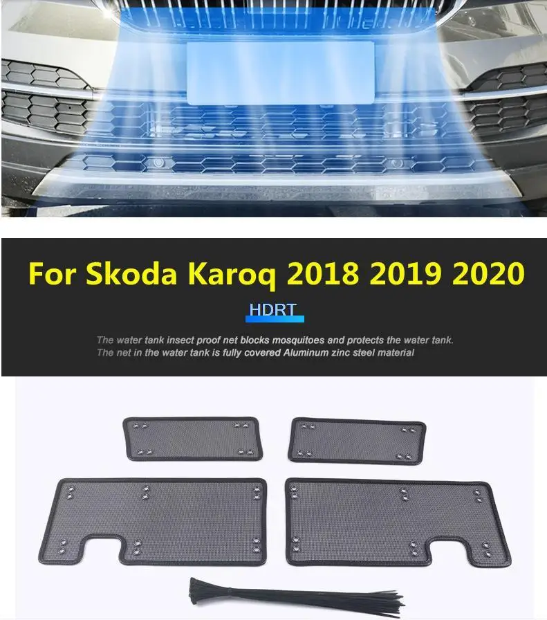 Car 4pcs Front Grille Net Insect Screening Mesh Cover Protection Stainless Steel Frame Styling For Skoda Karoq 2018 2019 2020