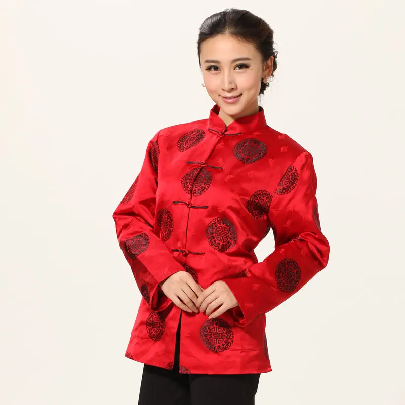 Oriental Women Classic Tangzhuang Coat Red Traditional Chinese auspicious & Longevity Patterns Jackets Chinese New Year Hanfu