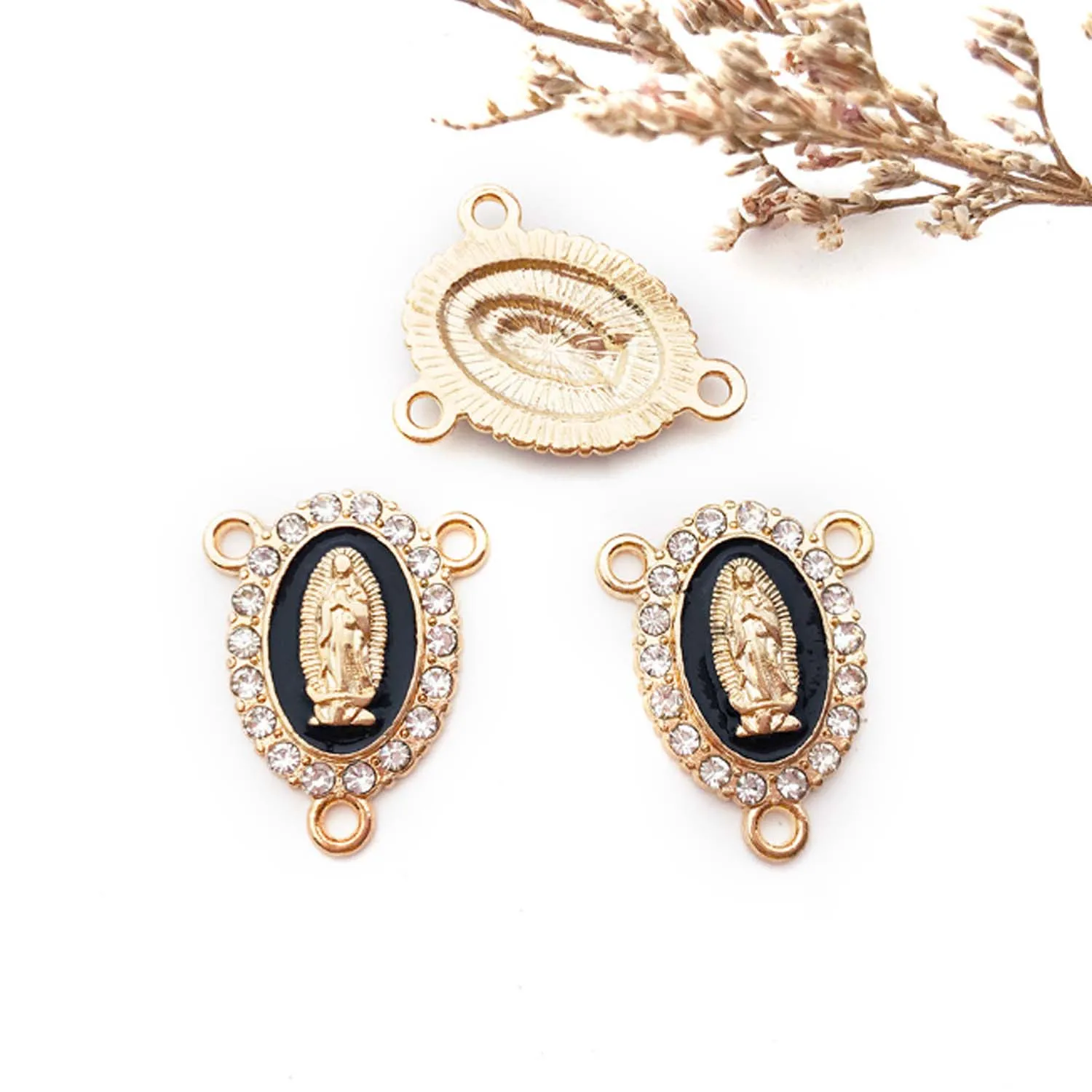 10/12pcs Enamel Virgin Mary Charms Alloy Inlaid Rhinestone Pendants for DIY Bracelets Necklaces Jewelry Making Accessories