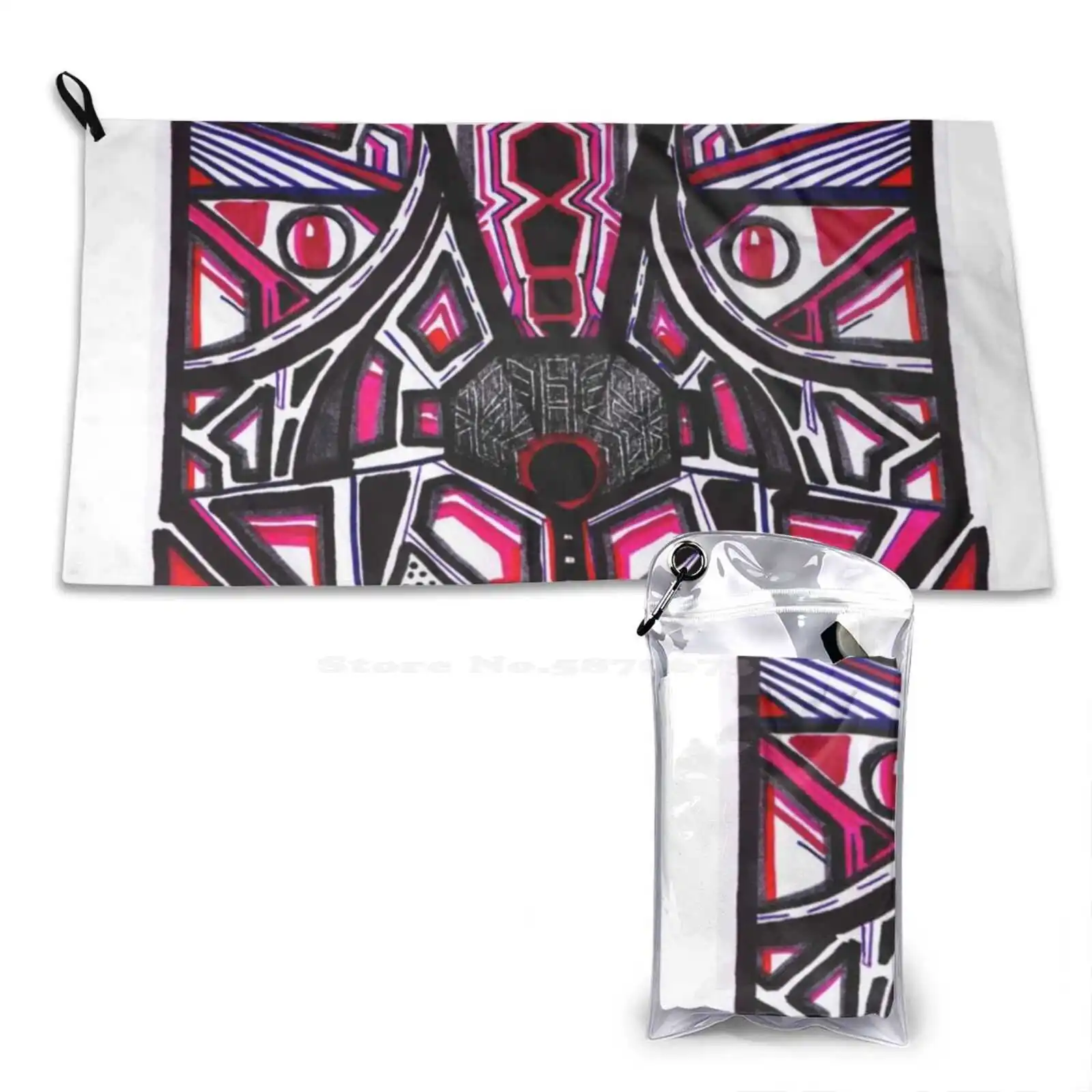 White Wolf Wizard 3D Print Pattern Towel Soft Towel Maya Tzolkin Wizard Abstract Geometric Symmetrical Colored Markers Crayon