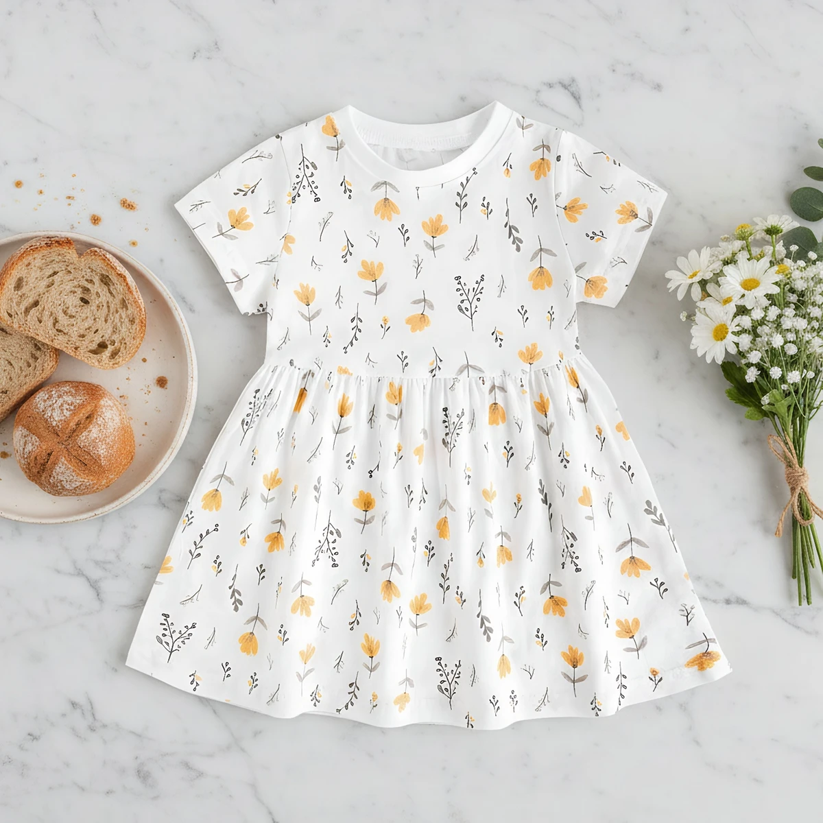 Baby Kids Dresses Short Sleeve Children Girls Dresses Summer Sweeet Flower Clothing Cotton