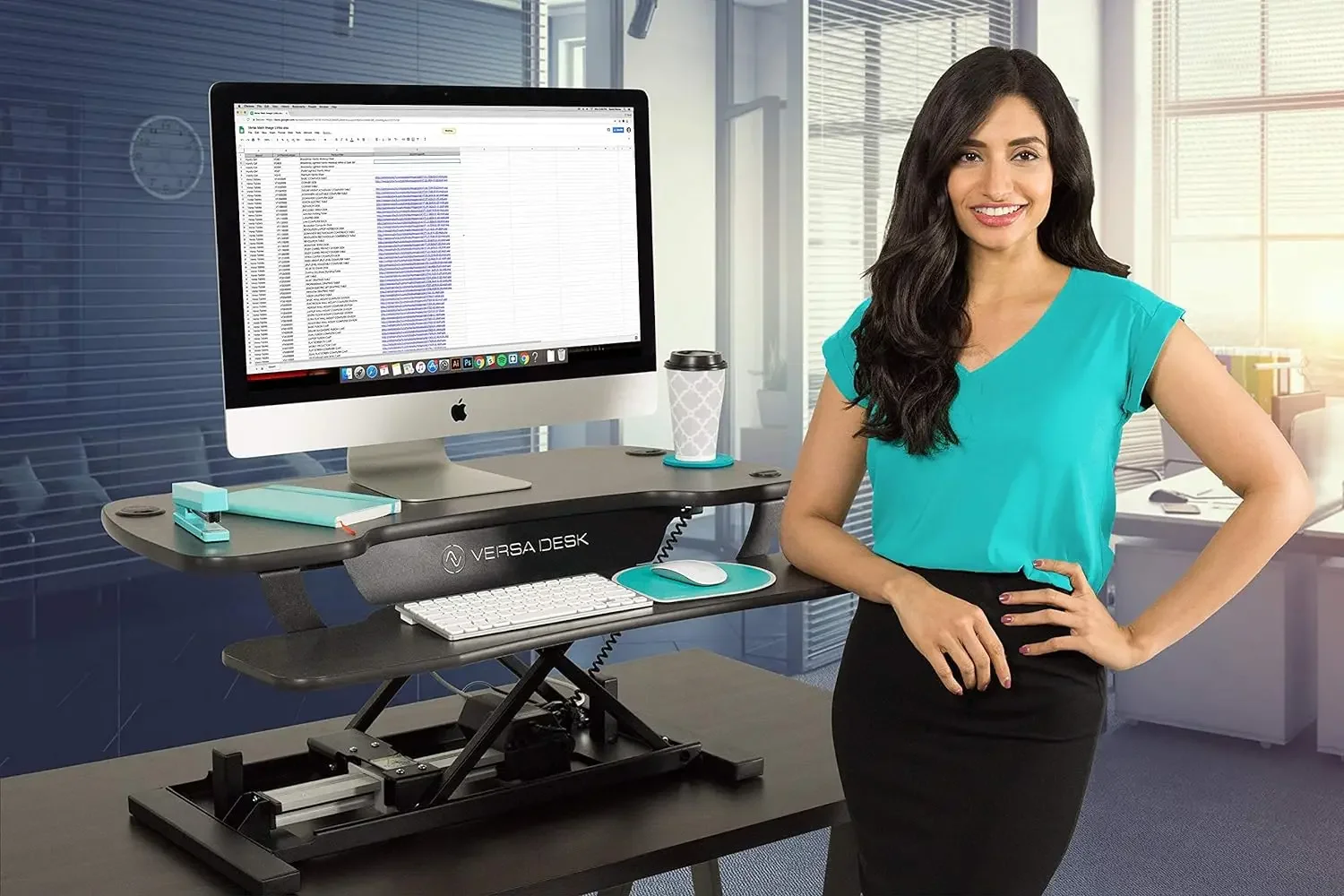 Electric Standing Desk Converter, 48 Inch PowerPro Height-Adjustable Sit Stand Desktop Riser, Keyboard Tray, USB Char