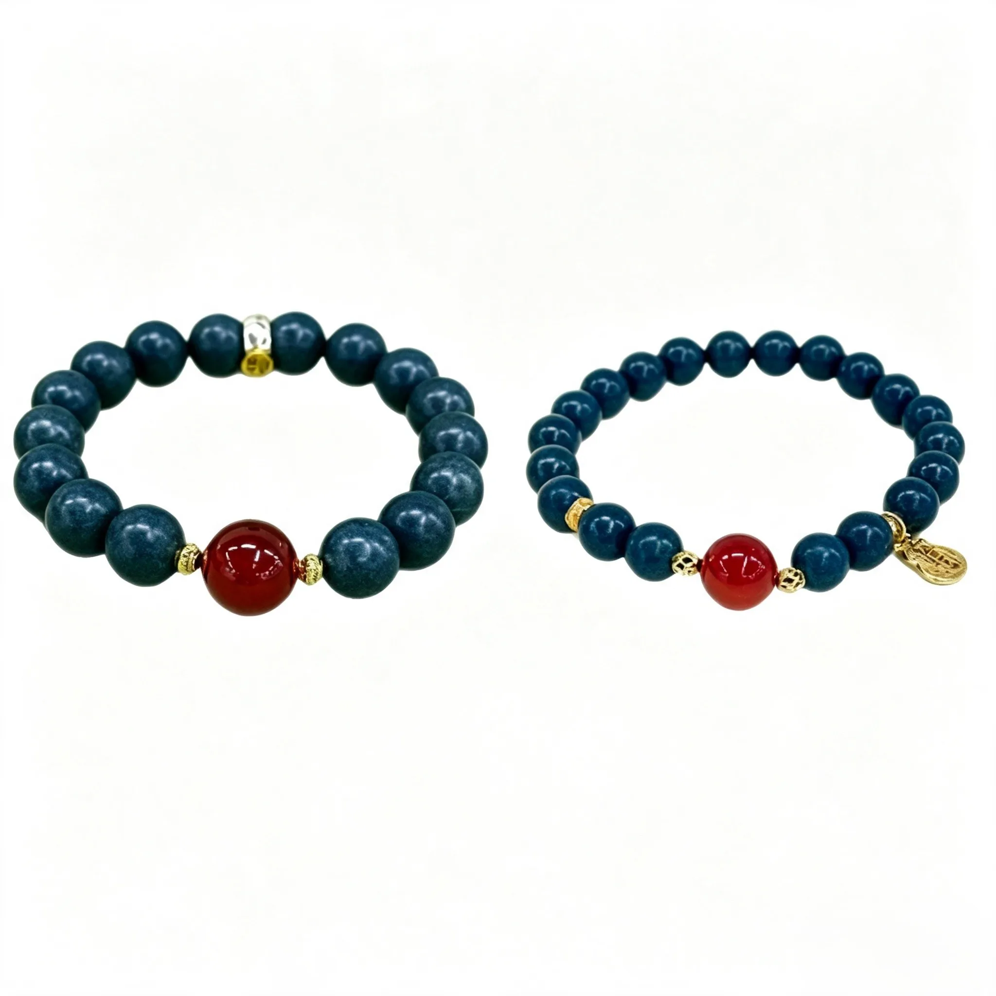 Purenatural  blendedincense bead couple bracelet, Blue Sea & Red Heart couple jewelry for one man and one woman