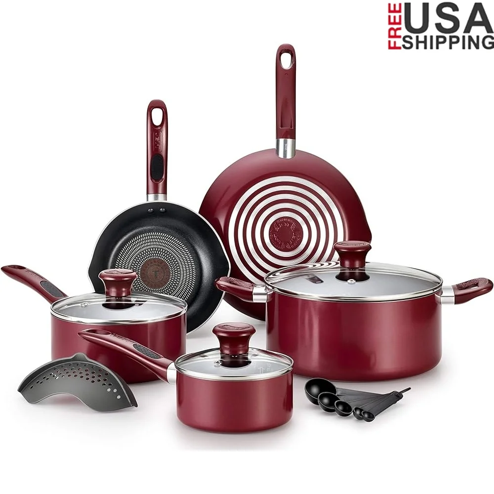 

Nonstick Cookware Set 14-Piece with Thermo-Spot Indicator Dishwasher Oven Safe Includes Fry Pans Saucepans Dutch Oven and