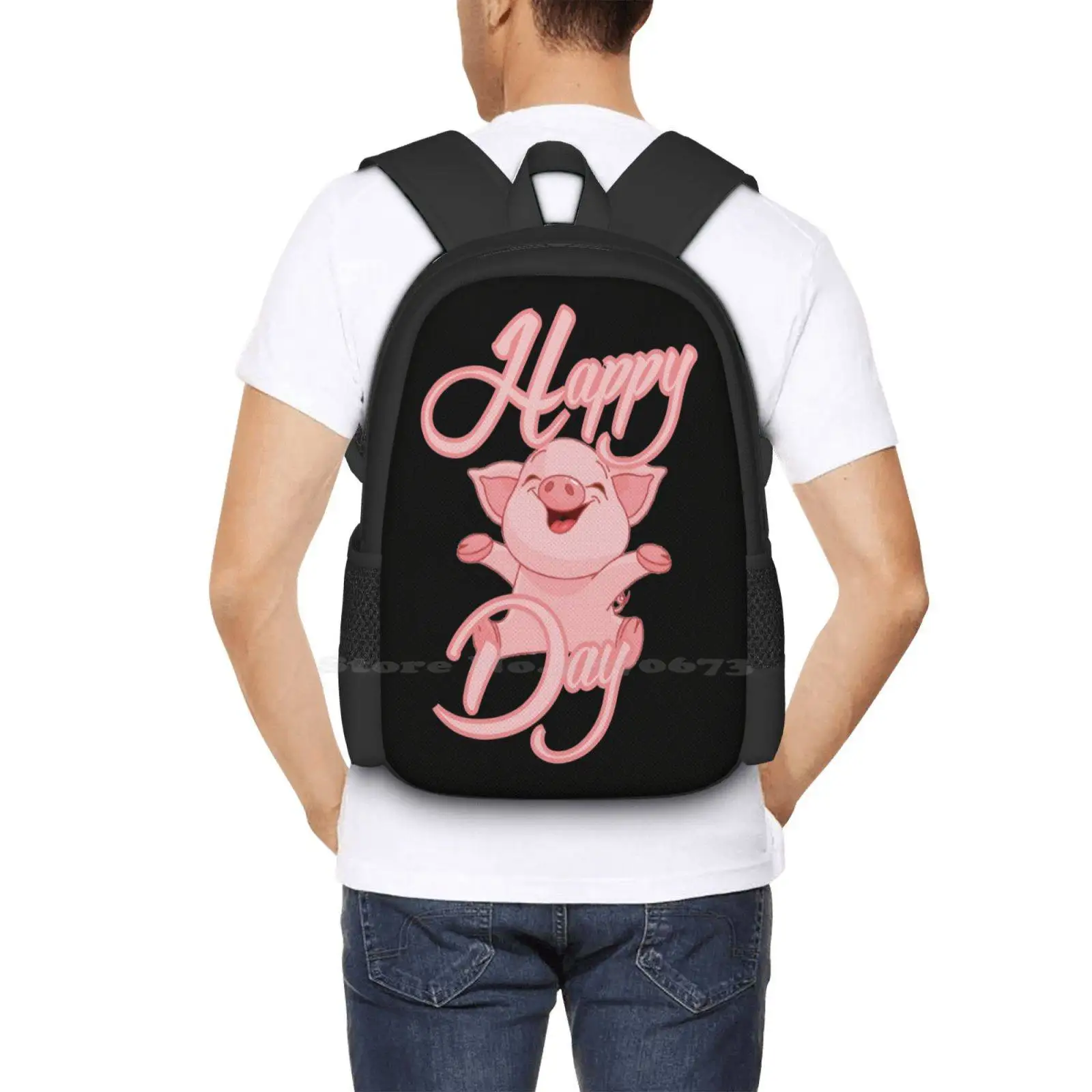 Bonito porco dia 3d impressão mochila, bolsa de estudante, amantes ilustração, porco rosa, queerapare, ir