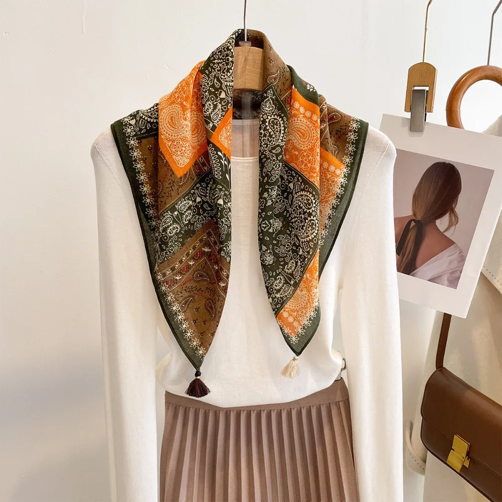 

Tassel Scarf Women Square Cotton Feeling Shawls Wraps Foulard Female Soft Neck Scarves Bandana Small Pashmina Stoles