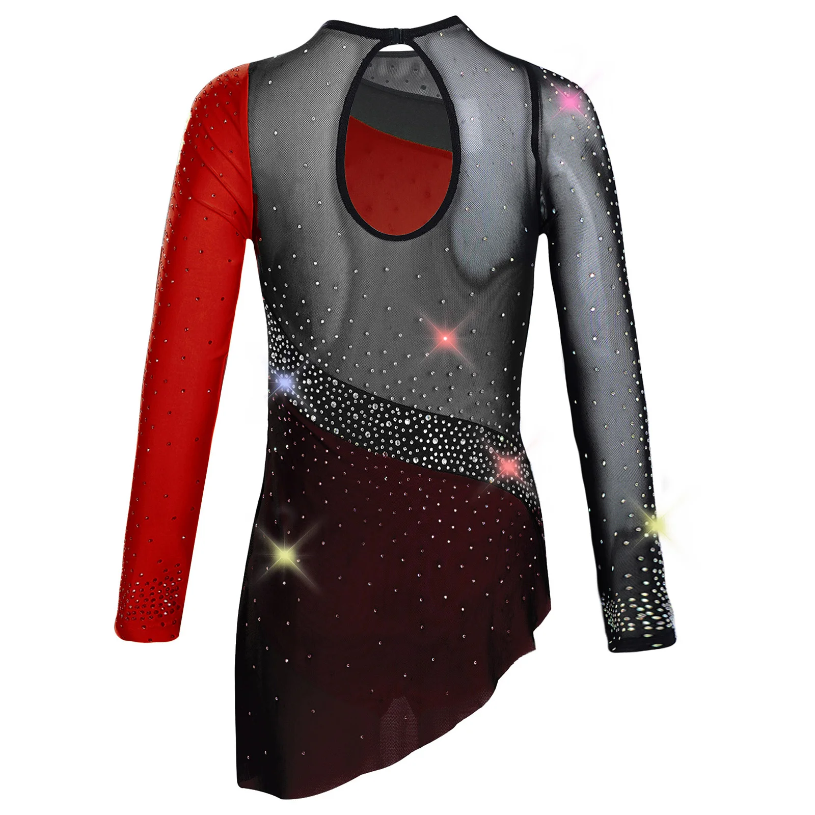 Strój gimnastyczny dla dziewcząt do gimnastyki artystycznej, baletu, tańca lirycznego i latynoamerykańskiego, kostium na występy, body z dżetami i spódniczką do łyżwiarstwa figurowego