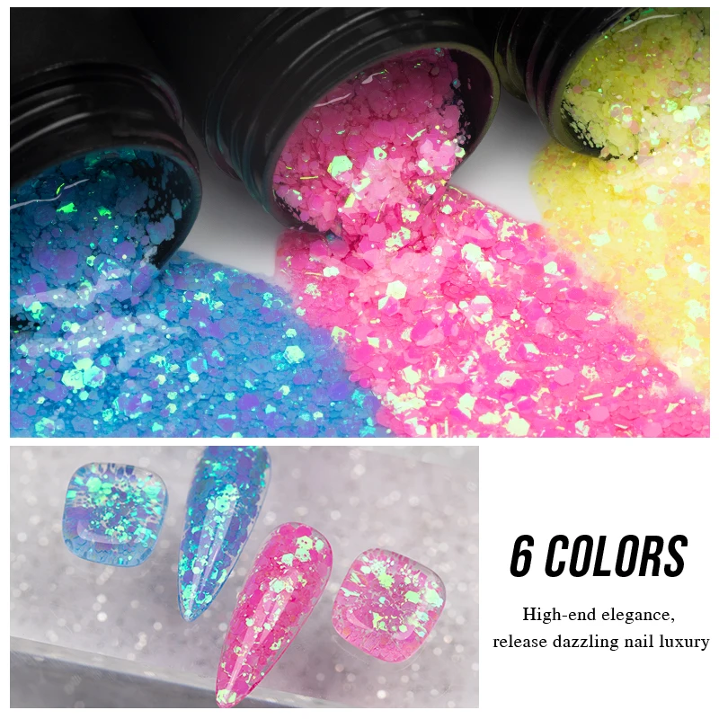 BOZLIN 5ML カラフルネオングリッタースパンコールジェル サマーカラー スパークリングエフェクト ソークオフ UV セミパーマネントネイルアート ワニスジェル