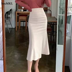Faldas largas de oficina para mujer, ropa elegante de cintura alta, ajustada, color blanco y negro, corsé francés Y2k, talla XL, 2024