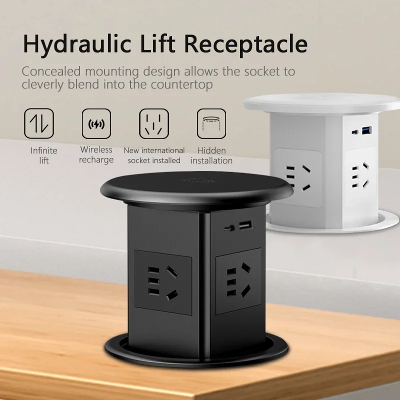 

US UK AU Plug Pull Pop Up Desktop Socket Outlets USB Charge Ports Extension Plug Retractable Aluminum Body For Kitchen Tabel