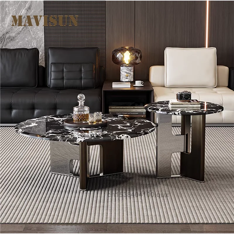 

Italian Style Modern Coffee Table 90cm Marble Tabletop Stainless Steel Frame Living Room Furniture For Homes Marble Coffee Table