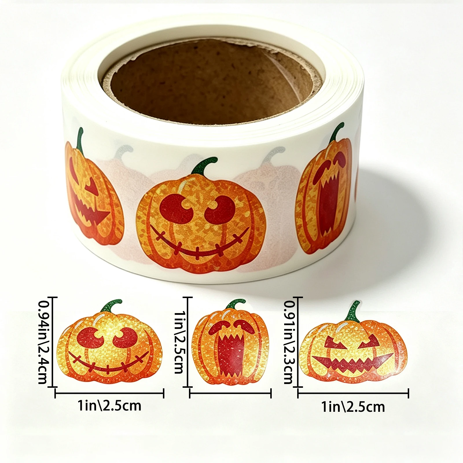 500Pcs-1In\2.5Cm Three Kinds of Pumpkin-Shaped Pattern Label Stickers on a Roll, Festive Holographic Glitter Stickers, Universal Holiday Decoration Label Stickers, Gift Envelope Outer Packaging Decoration Stickers, Holiday-Themed Party Atmosphere Sticker Rolls