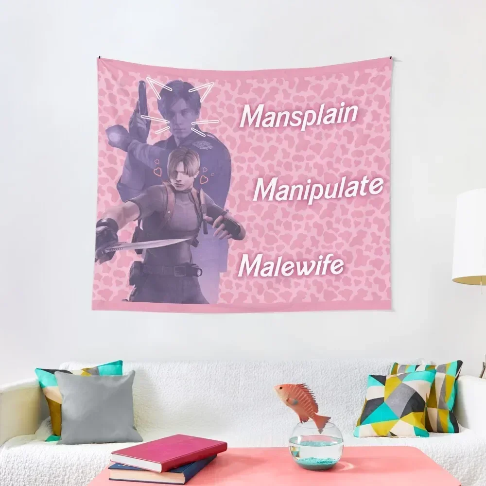 Mansplain, Manipulate, Malewife Leon (Cow) PINK VERSION Tapestry Funny Bedroom Decorations Hanging Wall Tapestry