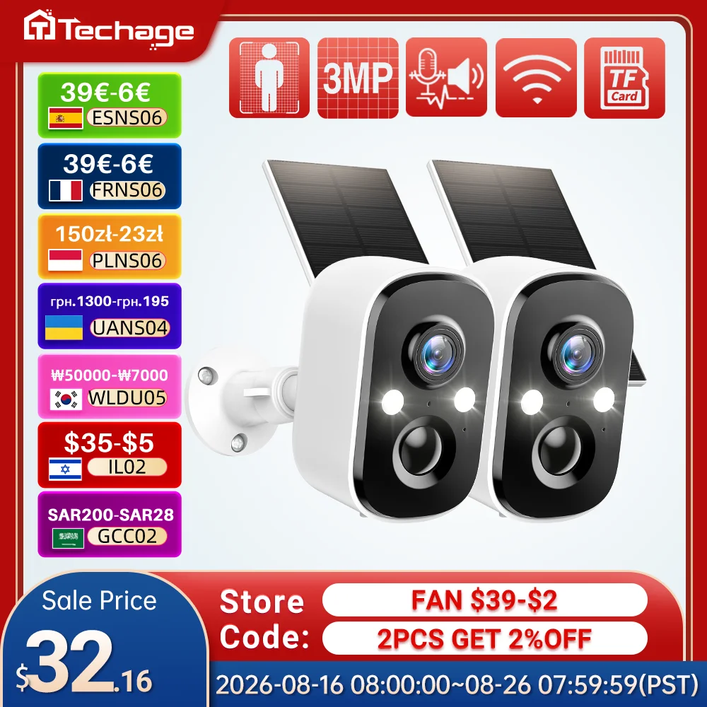 Techage 3MP Wireless Solar Batterie IP Kamera Outdoor Sicherheit WiFi PIR Kamera Zwei-wege Audio Menschliche Erkennung Unterstützung Alex