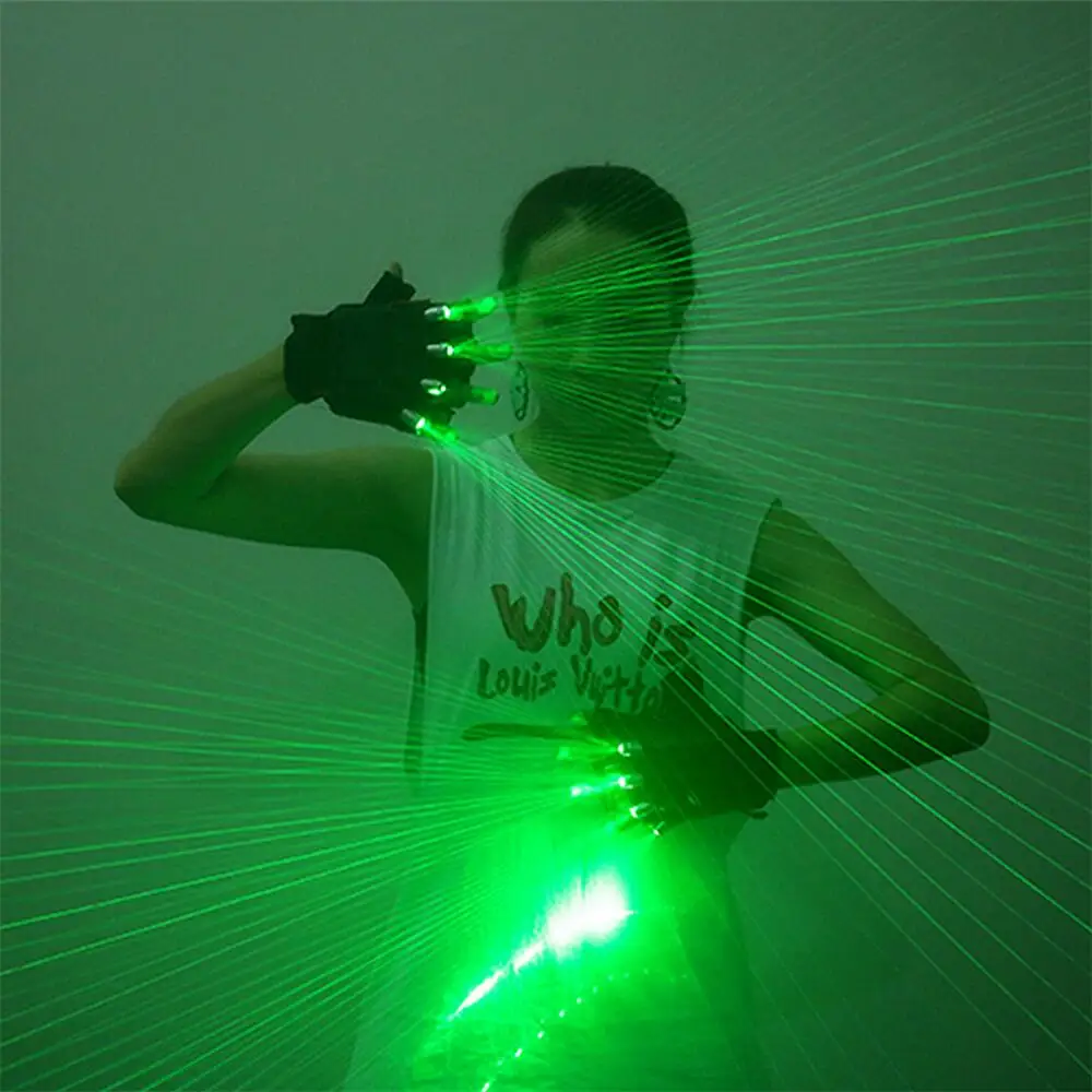 Rechargeable LED Green Laser Gloves With 4pcs 532nm 80mW Laser Glasses LED Stage DJ Dance Luminous Glove for DJ Club Party Show