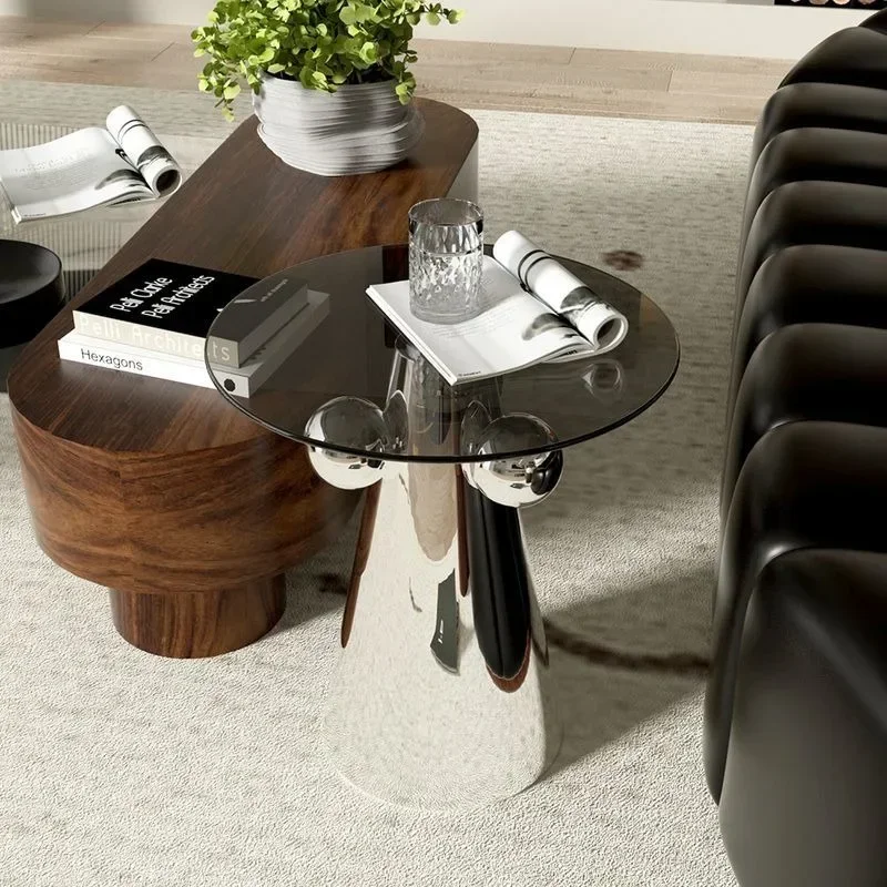 Table Basse en Acier Inoxydable, Table d'Appoint Légère de Luxe, Mobilier de Salon d'Hôtel