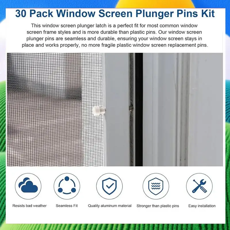 

30 Pack Window Screen Plunger Latches 5/32 Inch X 1-1/2 Inch,For Aluminum Window Screens,Plunger Latch Clips-ABPS