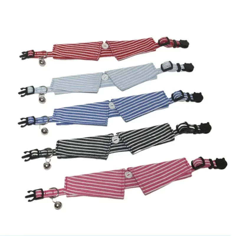 Pet Dog Collier Chain for Kitten Cats Birthday Formal Suit Fashion Small Cat Tuxedo Collar Gato Bowtie with Bell Denim Stripe