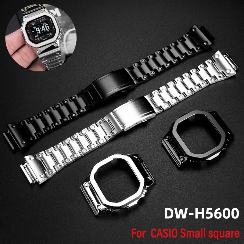 Stainless Steel Watchband Strap Watch Case For Casio G-SHOCK DW-H5600 Bluetooth heart rate modified Small square with Tools