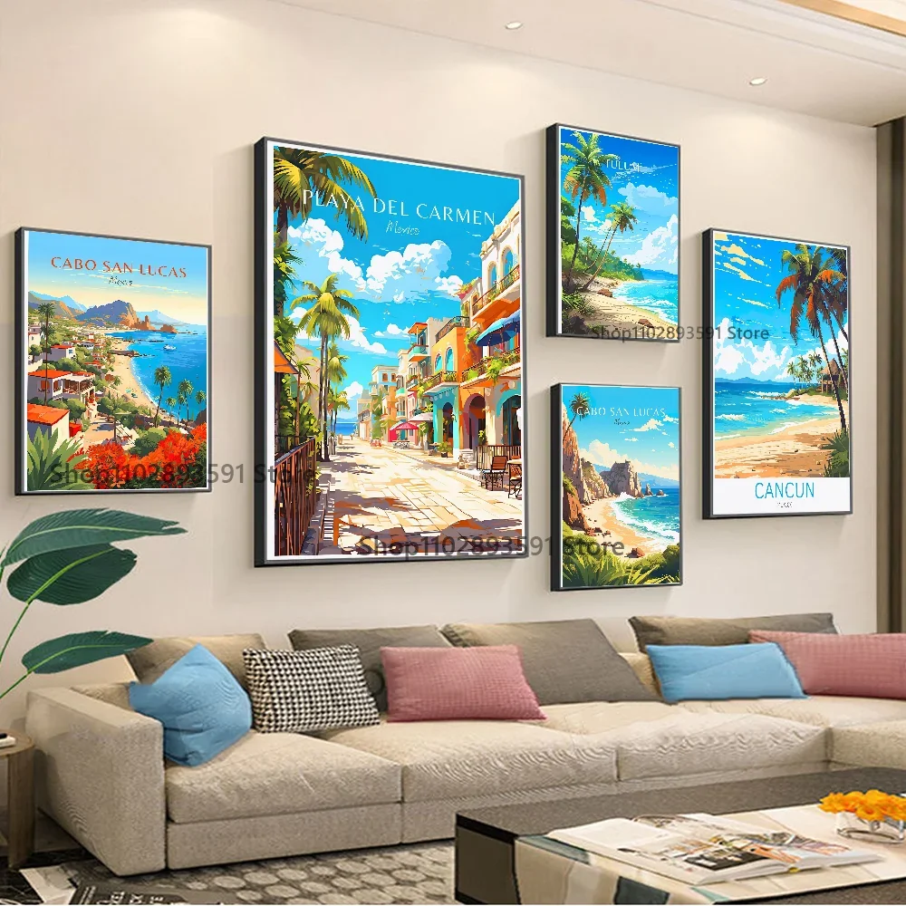 Póster de paisaje de viaje de México, Santa Fé Chichen Itza Oaxaca Tulum Cancun, carteles HD, decoración artística para el hogar, habitación, Bar y cafetería, 1 ud.