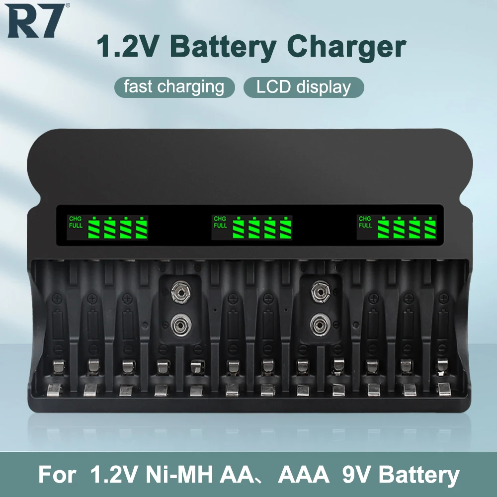 12-Slot Battery Charger With LCD Display Smart Intelligent For NiCd NiMh AA AAA 9V Rechargeable Batteries aa aaa 9v charger