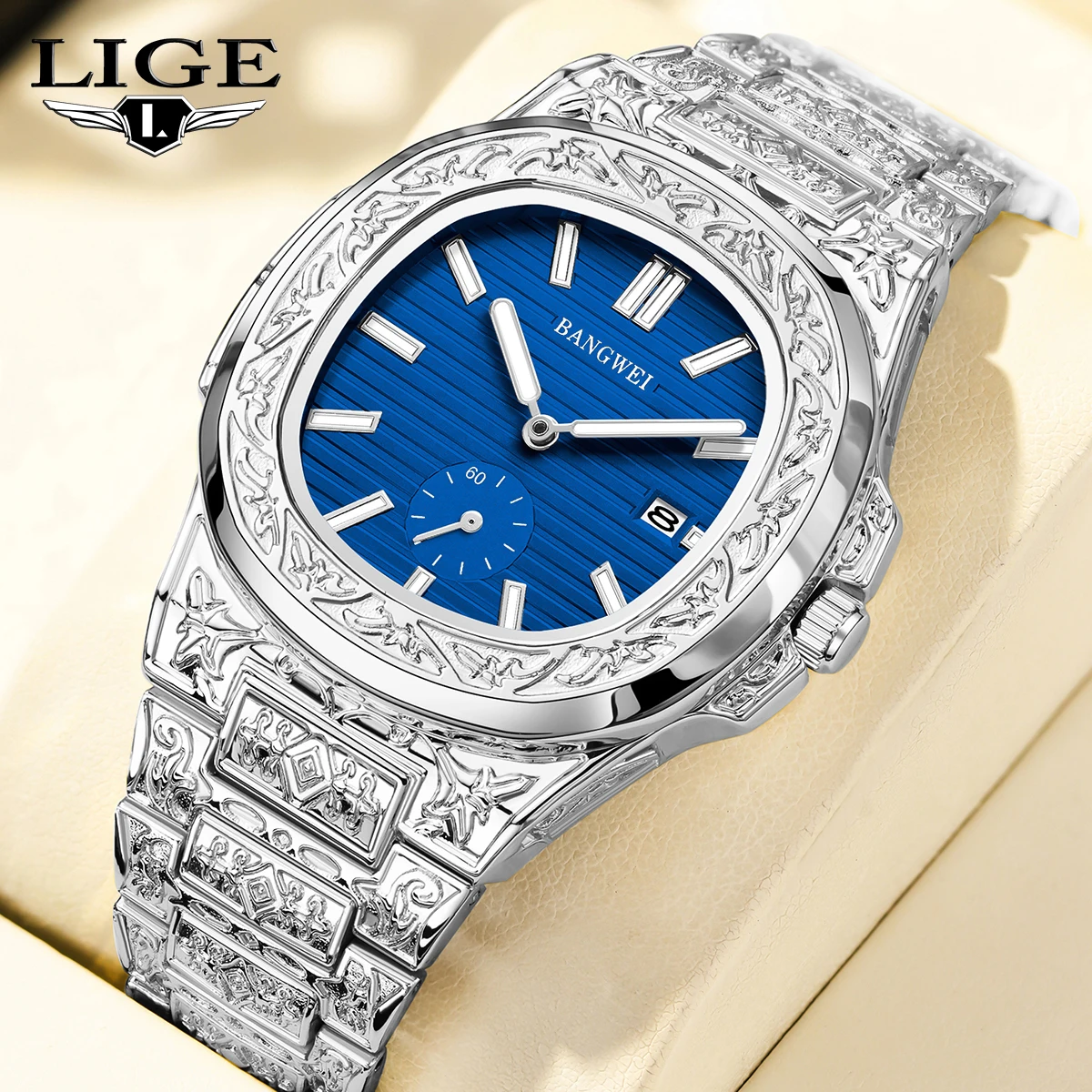 

LIGE BANGWEI Original Design Quartz Man Watch Stainless Casual Simple Auto Date Waterproof Luxury Men's Wristwatch Reloj Hombre