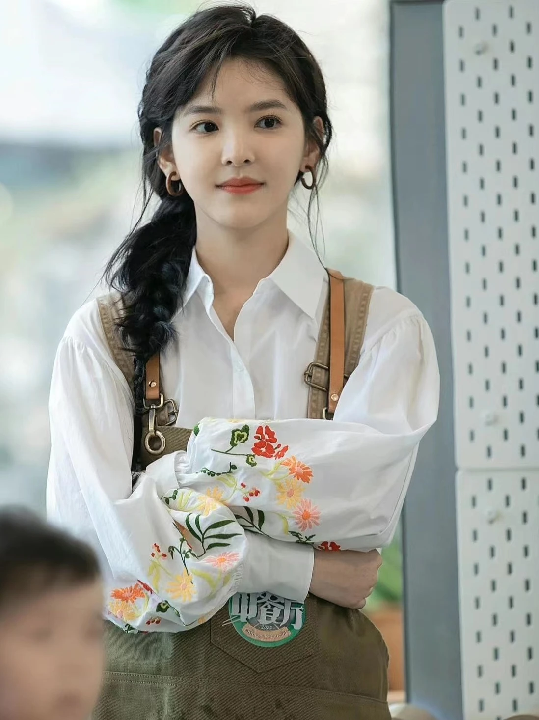 Ele White فانوس مطرز Sve irt الوقوف الياقة الكورية Sle المرأة Busin مزيج القطن عادية irt #5