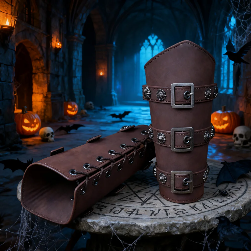 

2-Pack Funky Style Medieval Faux Leather Bracers, Viking Arm Guards, Costume Cuff Gauntlet, Wristband Armband for Men