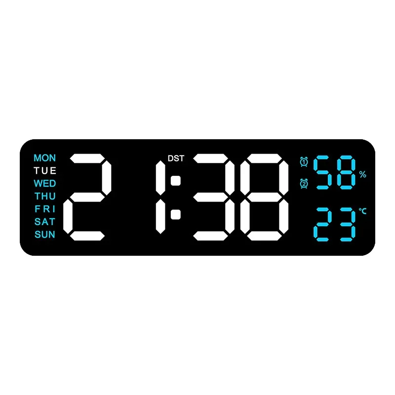 Large Digital Wall Clock Temperature Humidity Week Display LED Electronic Table Clock 12/24H Alarm Clocks Memory/Snooze Function