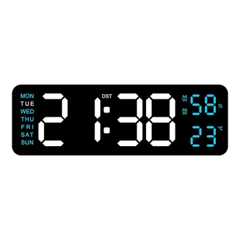 대형 디지털 벽시계, 온도 습도 주간 디스플레이, LED 전자 탁상 시계, 12 H 24H 알람 시계, 메모리 스누즈 기능