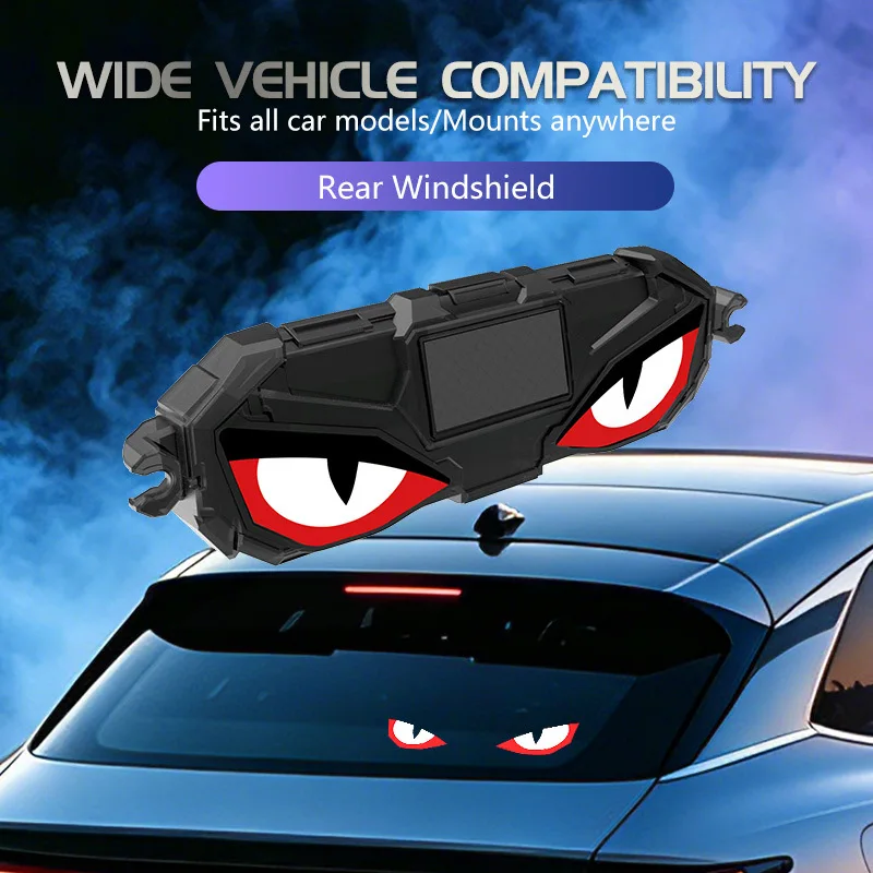 Solar Powered Dynamic Demon Eye Blinking LED Warning Light, Car Van Truck Rear Window Interior Decor Ambient Lamp