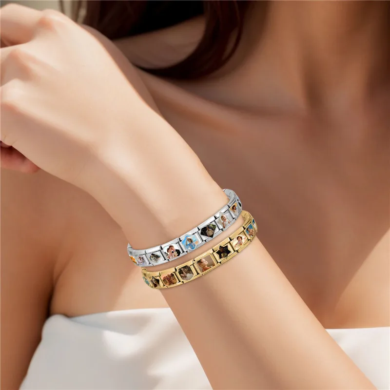 New 2026 Image Custom Family Pets Personalised Photo Pictures Customized Italian Charms Link for 9mm Stainless Steel Bracelet
