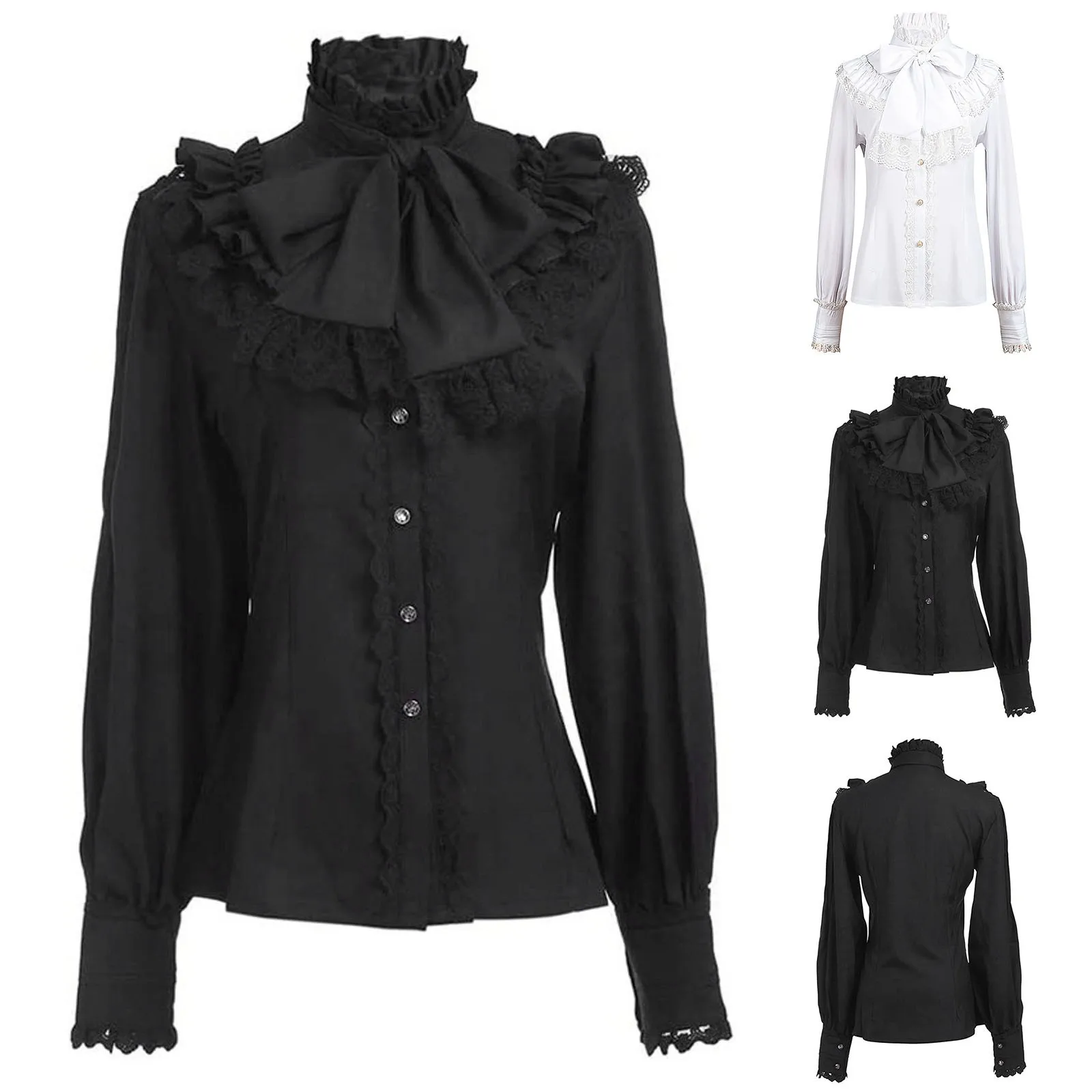 Steampunk Medieval Blouse Women's Shirt Gothic Retro Long Sleeved Ruffled Top Lolita Victorian Vintage Shirts Cosplay Costume