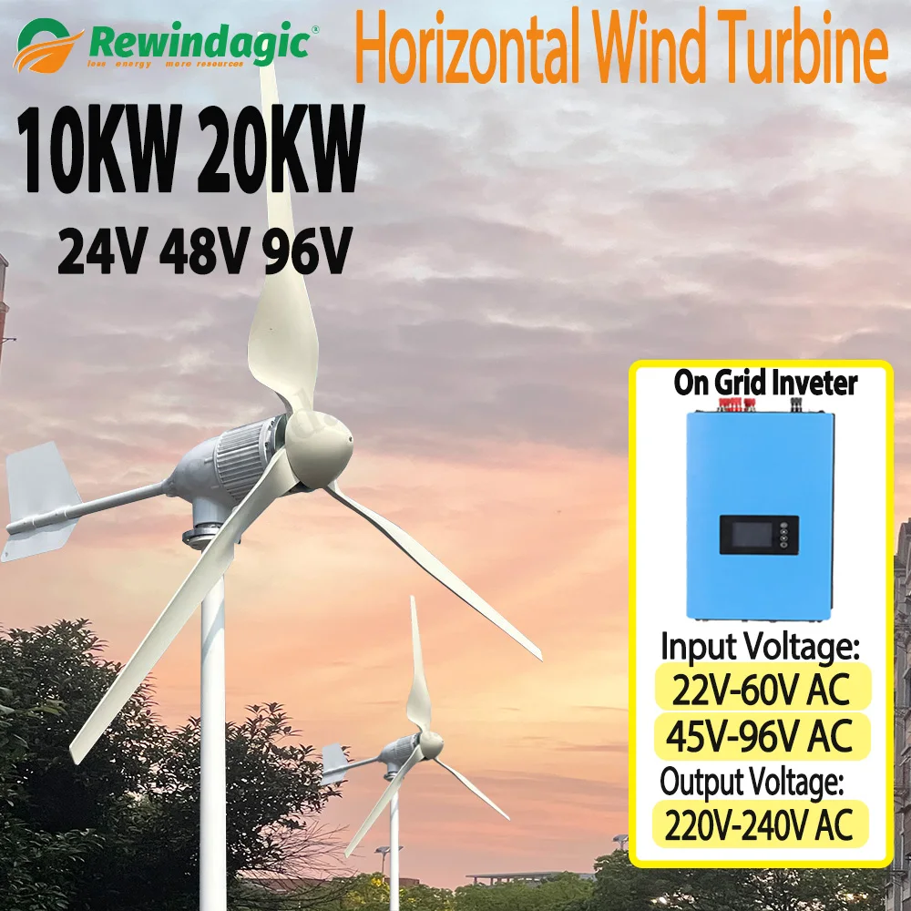 

CE Low Noise 10000W 20000W 24V 48V 96V 3blades Gearless Horizontal Wind Generator Turbine motor Off Grid System For PV Home Use