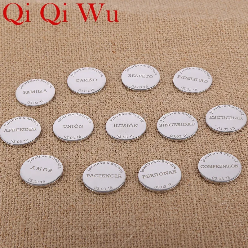 Fotografia 5: Conjunto de moedas personalizadas da unidade de casamento Arras Arrhae Nupciale Nome personalizado Lembrancinhas de noiva Cerimônia Joias