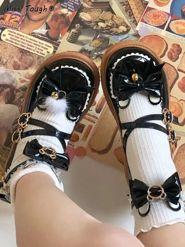 Summer Bow Lolita Shoes Women Japanese Style Cosplay Sweet Mary Jane Sandals Female Lace Pure Color Vintage Platform Shoes 2022