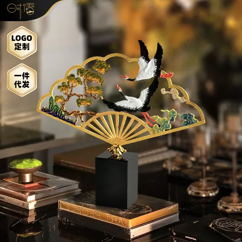 New Chinese enamel color ornament Chinese style home furnishing, living room entrance Bogu shelf, study soft decoration, fan-sha