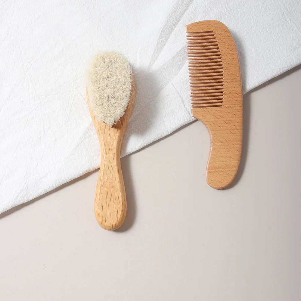 2 stücke Baby Pflege Haar wolle Pinsel Buche Holz Kamm Neugeborenen Massage Kamm Baby Dusche Geschenk set natürliche baby pinsel